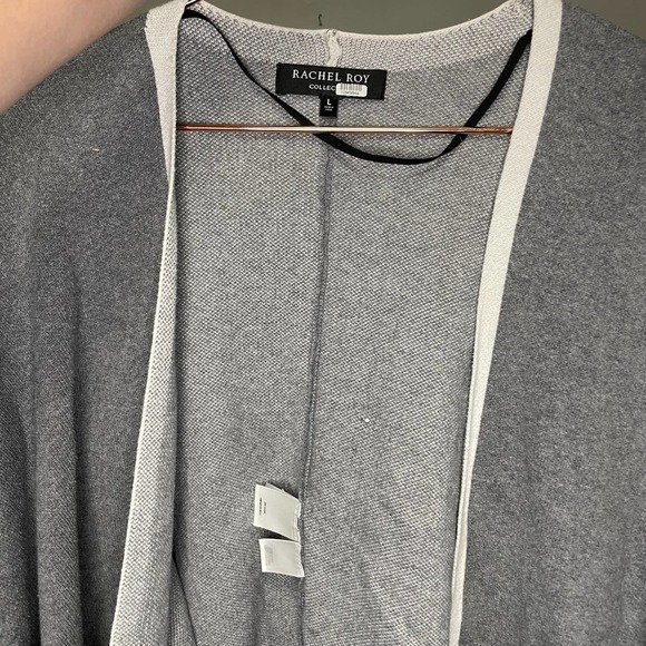 Rachel Roy Collection Gray Combo Colorblock Open Short Sleeve Shawl Size Large - Picture 11 of 11